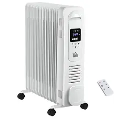 HOMCOM 2500W Digital Display Oil Filled Radiator, 11 Fin Portable Electric Heater with Timer, Adjustable Thermostat, Three Heat Settings, Safety Cut Off, Remote, White - 1