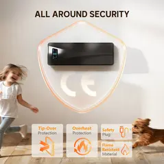 HOMCOM 2000W Ceramic Electric Heater with Fan, Adjustable Thermostat, Wall Mounted - Black - 9