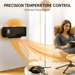 HOMCOM 2000W Ceramic Electric Heater with Fan, Adjustable Thermostat, Wall Mounted - Black - 7