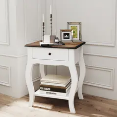 HOMCOM 2pcs Bedside Tables with Drawer, French Style Bedside Cabinets with Open Shelf for Bedroom, Living Room, White - 7