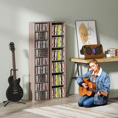 HOMCOM 260 Narrow CD Storage Unit - Natural Wood Finish - 9
