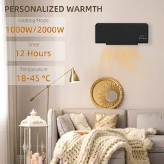 HOMCOM 2000W Wall Mounted Heater, 18-45°C Temperature, Black - 4
