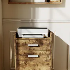 HOMCOM 3 Drawer Filing Cabinet, Rolling File Cabinet with Edged Top for Letter, A4 Size, Hanging File Folders, Rustic Brown - 9