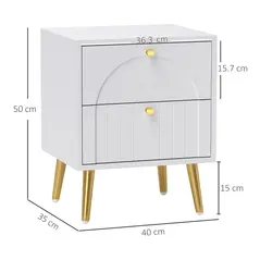 HOMCOM 2-Drawer Bedside Table Set of 2 - White - 3