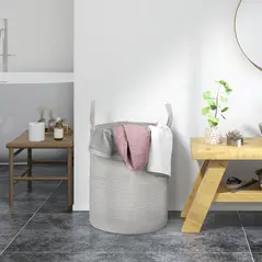 HOMCOM 36L Cotton Rope Laundry Basket, with Handles - Grey - 2