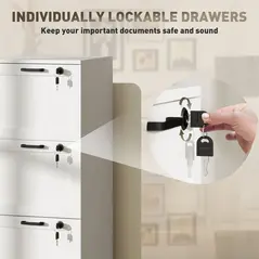 HOMCOM 3-Drawer Filing Cabinet with Lock - White - 6