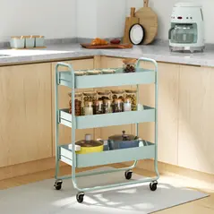 HOMCOM 3-Tier Storage Trolley on Wheels, Rolling Utility Cart with Mesh Backets for Kitchen, Bathroom, Bedroom, Light Green - 2