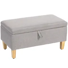 HOMCOM 30L Linen Storage Ottoman Padded Footstool with Rubberwood Legs for Storage Box, Bed End, Shoe Bench, Seating, Light Grey - 1