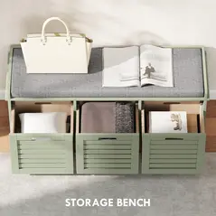 HOMCOM 3-Drawer Shoe Storage Bench - Green - 7