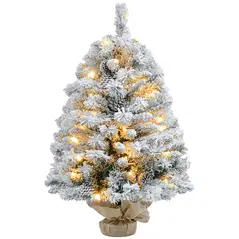 HOMCOM 3ft Snowy Tabletop Christmas Tree, with LED Lights - 1