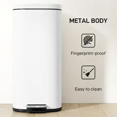 HOMCOM 30L Kitchen Bin, Compact Pedal Bin with Soft-Close and Stay-Open Lid, Removable Bucket for Kitchen, Home, Office, White - 7