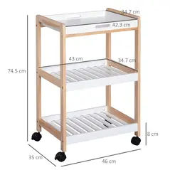 HOMCOM 3-Tier Mobile Kitchen Trolley Cart Storage Shelves Rack Rolling Wheels White 46 x 35 x 74.5 cm - 3