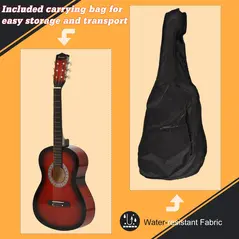 HOMCOM 36" 3/4 Beginner Acoustic Guitar Set, with Protective Case, Red - 5