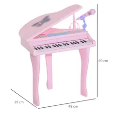 HOMCOM 37 Keys Kids Mini Electronic Keyboard Children Grand Piano with Stool Microphone Light Musical Instrument Educational Game Toy Set (Pink) - 3