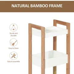 HOMCOM 3-Tier Bathroom Rack Storage Shelf Bamboo Organiser Shower Tower for Narrow Place - 4
