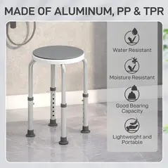 HOMCOM 360° Swivel Shower Chair, Height Adjustable Aluminium Shower Stool with Non-Slip Feet, Grey - 5
