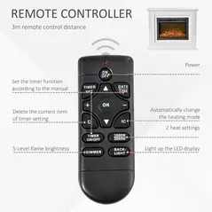 HOMCOM 39" Electric Fireplace Suite with Remote Control, 1kW/2kW Freestanding Fireplace Heater with LED Flame Effect, Overheat Protection, 7-day Programmable Timer - 5