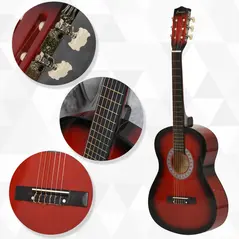 HOMCOM 36" 3/4 Beginner Acoustic Guitar Set, with Protective Case, Red - 7