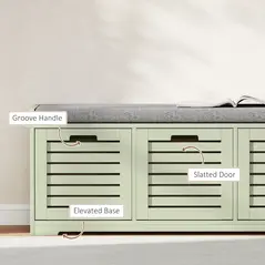 HOMCOM 3-Drawer Shoe Storage Bench - Green - 6