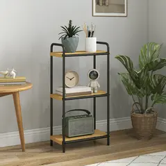 HOMCOM 3-Tier Bamboo Bathroom Storage Shelf, Freestanding Narrow Shelving Unit with Slatted Shelves for Kitchen Bathroom Living Room, 41.5 x 21.5 x 77.5 cm, Natural and Black - 9