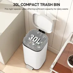 HOMCOM 30L Kitchen Bin, Compact Pedal Bin with Soft-Close and Stay-Open Lid, Removable Bucket for Kitchen, Home, Office, Cream - 4