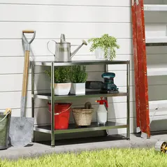 HOMCOM 3-Tier Bakers Rack with Storage, Stainless Steel Microwave Stand with Adjustable Shelves for Small Spaces, Kitchen Storage Unit for Spices, Pots and Pans, Silver Tone - 8