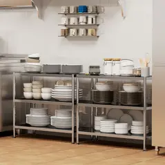 HOMCOM 3-Tier Bakers Rack with Storage, Stainless Steel Microwave Stand with Adjustable Shelves for Small Spaces, Kitchen Storage Unit for Spices, Pots and Pans, Silver Tone - 9