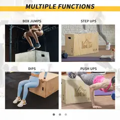 HOMCOM 3-in-1 Wooden Plyo Box, Plyometric Jump Box with Handle Openings for Home Gym, Workout Training, 45 x 40 x 60 cm, Natural - 7