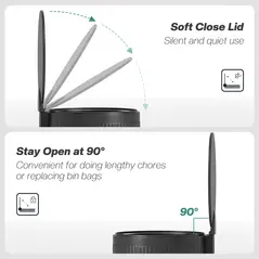 HOMCOM 30 Litre Pedal Kitchen Bin with Soft Close and Stay Open Lid, Rubbish Bin with Removable Inner Bucket for Kitchen, Office, Home, Black - 5