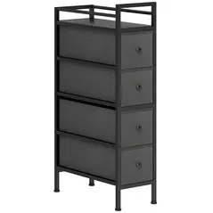 HOMCOM 4 Drawer Fabric Dresser Chest of Drawers, Slim Storage Cabinet with Steel Frame for Small Spaces, Bedroom, Black - 1