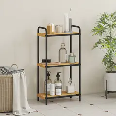 HOMCOM 3-Tier Bamboo Bathroom Storage Shelf, Freestanding Narrow Shelving Unit with Slatted Shelves for Kitchen Bathroom Living Room, 41.5 x 21.5 x 77.5 cm, Natural and Black - 2