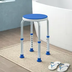 HOMCOM 360° Swivel Shower Chair, Height Adjustable Aluminium Shower Stool with Non-Slip Feet for Disabled, Elderly, Blue - 2