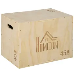 HOMCOM 3-in-1 Wooden Plyo Box, Plyometric Jump Box with Handle Openings for Home Gym, Workout Training, 45 x 40 x 60 cm, Natural - 1