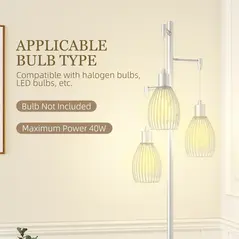 HOMCOM 3-Light Floor Lamp, 170cm Industrial Dimmable Standing Lamp with Steel Wire Cage Lampshades for Living Room, Bedroom, Dining Room, Study, Bulb Not Included, Silver Tone - 7