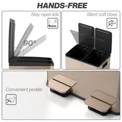 HOMCOM 30L Dual Compartment Stainless Steel Bin, with Deodoriser Holders - Gold Tone - 6