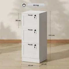 HOMCOM 3-Drawer Filing Cabinet with Lock - White - 3