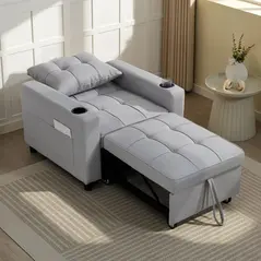 HOMCOM 3-in-1 Single Sofa Bed, Convertible Sleeper Chair Bed - Light Grey - 8