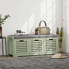 HOMCOM 3-Drawer Shoe Storage Bench - Green - 2
