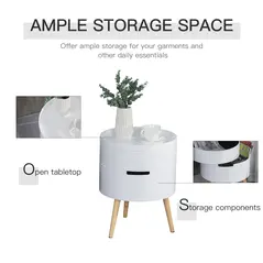 HOMCOM 3-Tier Coffee Table, Round End Table with 2 Hidden Compartments and Detachable Tray, Side Table with Storage for Living Room, Set of 2, White - 5