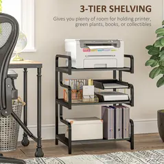 HOMCOM 3-Tier Printer Stand with Storage Shelves, Printer Table, 55 x 40 x 77cm Printer Shelf for Home Office, Study, Black - 4