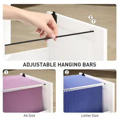 HOMCOM 4 Drawer Filing Cabinet with Lock, Office Storage Cabinet with Adjustable Hanging Bars for A4 Letter Size Files, White - 5