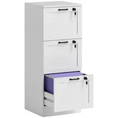 HOMCOM 3-Drawer Filing Cabinet with Lock - White - 1