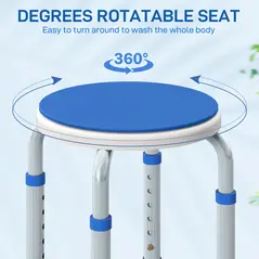 HOMCOM 360° Swivel Shower Chair, Height Adjustable Aluminium Shower Stool with Non-Slip Feet for Disabled, Elderly, Blue - 6