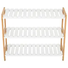 HOMCOM 3-Tier Shoe Rack Wood Frame Slatted Shelves Spacious Open Hygienic Storage Home Hallway Furniture Family Guests 70L x 26W x 57.5H cm - Natural - 8