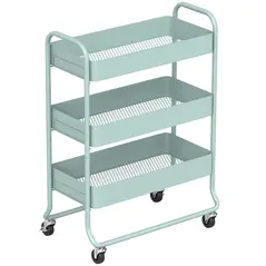HOMCOM 3-Tier Storage Trolley on Wheels, Rolling Utility Cart with Mesh Backets for Kitchen, Bathroom, Bedroom, Light Green - 1