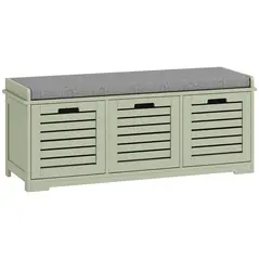 HOMCOM 3-Drawer Shoe Storage Bench - Green - 1