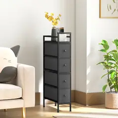 HOMCOM 4 Drawer Fabric Dresser Chest of Drawers, Slim Storage Cabinet with Steel Frame for Small Spaces, Bedroom, Black - 8