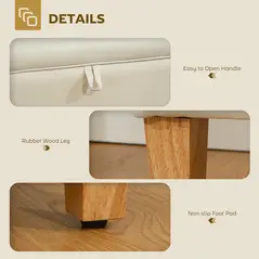 HOMCOM 30L Linen Storage Ottoman Padded Footstool with Rubberwood Legs for Storage Box, Bed End, Shoe Bench, Seating, Beige - 6