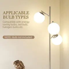 HOMCOM 3-Light Tree Floor Lamps for Living Room, Modern Standing Lamp for Bedroom with Globe Lampshade, 3000K/4000K/6000K Colour Temperatures, Steel Base, Silver Tone - 6