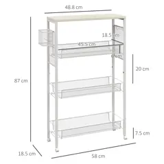 HOMCOM 3-Tier Kitchen Cart with 3 Steel Wire Baskets - White - 3